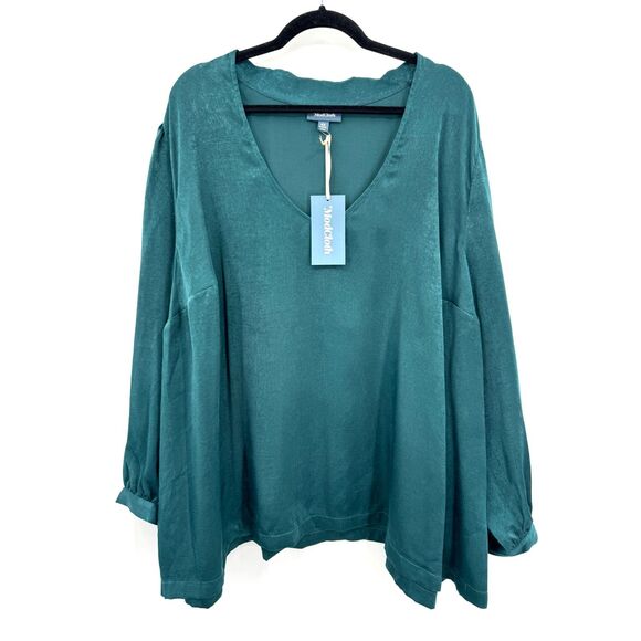 NWT MODCLOTH Green Satin Long Sleeve Tunic Top Size 4X 4XL - Picture 1 of 6